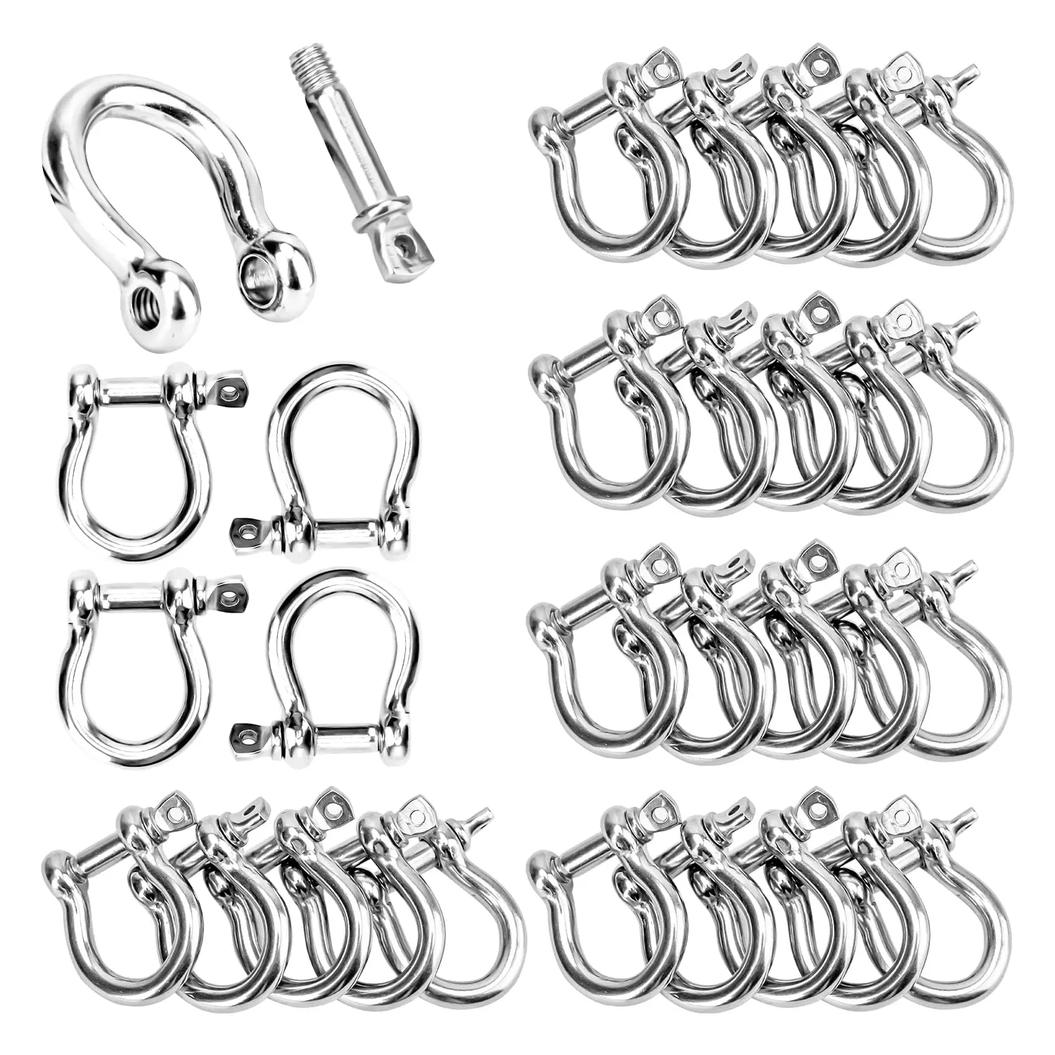 30 count 1/4 Inch D Ring Shackles, 304 Stainless Steel Anchor Shackle Lock, 6 mm Screw Pin Anchor Shackles for Towing, Trailer Chain Shackle for Industrial, Outdoor,  , 6 mm