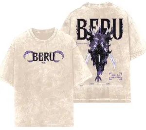 B3RU Shadow Ant King Washed Cotton Tee - Oversized Garment Washed Soft Faded T-shirt for Gym & Streetwear | Anime Core Aesthetic for Epic Dad Style, Daily Wear & Summer Adventure - Father's Day Gift for Anime Lovers