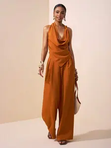 New Summer Festival, Easter, St Patrick's Day, Western Style, Boho Wedding Guest, Asymmetrical Tie Design, Womenswear, Bohemian, Texture Top & Wide Leg Pants Set