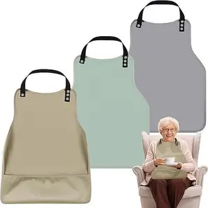 2PCS Modern Adult Waterproof Stain-Resistant Cotton Bibs with Strap & Pocket, Comfortable Washable Dining Aprons for Elderly Eating, Disposable-Optional All-Seasons Home Care Accessory