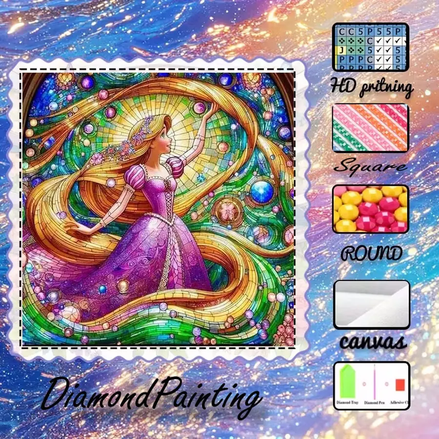 5D-DIY, Handicraft, velvet canvas, diamond art, diamond painting kit, long-haired princess AB diamonds, fairy dust diamonds, perfect home decoration, handcraft diamond art painting kit, special craft diamond art kit, Diamond Art Tools