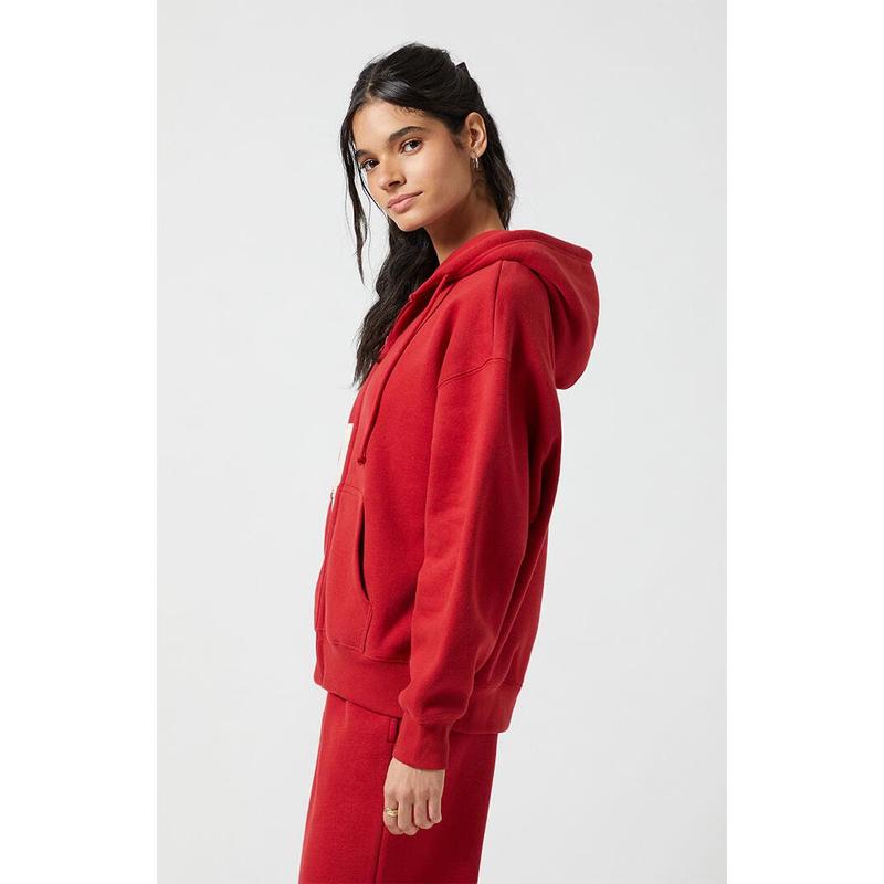 Pacsun Women's Red Big NY Applique Zip Up Hoodie
