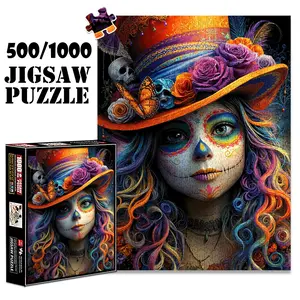 1pc 1000 piece adult puzzle 70x50cm Day of the Dead - Inspired Hat with Roses, Skulls and Butterfly 500 pieces of paper jigsaw puzzle, suitable for adults and families, large-scale DIY puzzle i