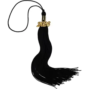 2026 Graduation Tassel Black, Class of 2026 Tassels for Graduation Cap and Hat, Removable 2026 Gold Year Charm for High School or College, Black Color