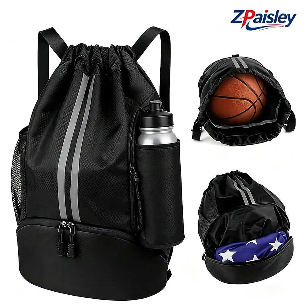 Water-Resistant Oxford Cloth Drawstring Backpack Gym Bag - 22+L Larger Size, Customizable Fit, Shoes Compartment, Wet Pocket, for Men, Gym/Soccer Use (Bag Only)