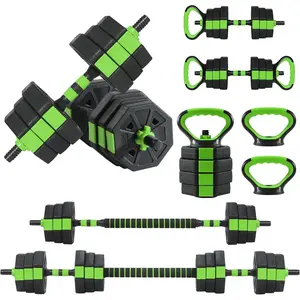 44lbs Adjustable Dumbbell Set, 4-in-1 Free Weight Set with Connector Bar, Convert to Barbell, Kettlebell, Push-Up Stand & Weight Plates, Home Gym Equipment for Men & Women
