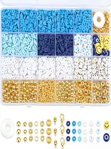 3600pcs Ocean Jewelry Kit, Blue Polymer Clay Beads, Acrylic Heart Charms, Letter Beads, Elastic Thread, DIY Bracelets, Necklaces, Earrings, Anklets