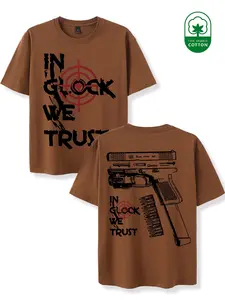 Men's 100% Cotton 'in Glock We Trust' Graphic Print Short Sleeve T-Shirt, Loose Fit Casual Streetwear Top, All Seasons Fashion