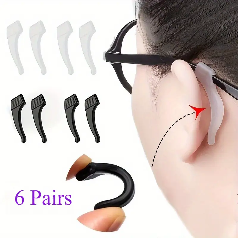 Anchor-Shaped Plastic Eyeglass Temple Tips - 6 Pairs, Non-Slip Elastic Grips, Comfortable Anchor Tips for Eyeglass Frames, Reading Glasses, Sunglasses, Anchor Tip
