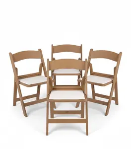 BTEXPERT SET of 4 Resin Folding Chair Vinyl Padded Seat Indoor Outdoor Set for Home Event Party Picnic Kitchen Dining Church School Weddings- Natural