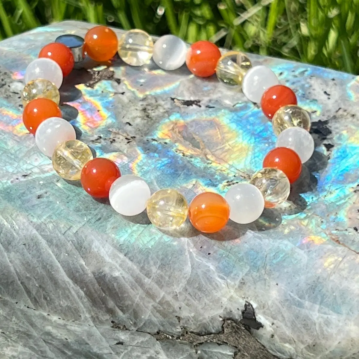 Citrine, Satin Spar and Carnelian