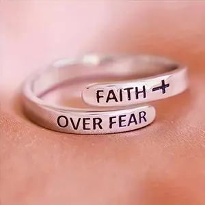 Adjustable Cross Faith Ring - White Alloy with Golden-Tone Cross & Floral Design, Inspirational Gift for Teenager, Daily Wear or Gifting, Daily Wear Jewelry | Floral Cross Design | Adjustable Ring, Inspirational Jewelry, For Teenager