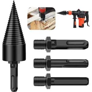 Firewood Log Splitter Bit, Wood Splitter, Easy Splitter Detachable Bit Drills Screw Cone Driver Removable (Round+Square+Hex 32mm)