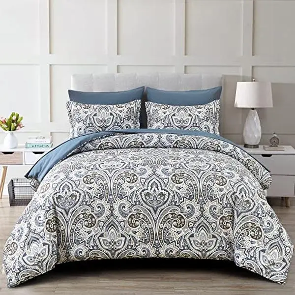 7 Pieces  Paisley Comforter Set Bed in a Bag Brown Paisley Pattern Comforter Soft Microfiber Bedding Set Full/Queen/King Size with Sheet and Pillowcases for All Season Flat Sheet, 1 Fitted Sheet, 2 Pillow shams, 2 Pillowcases)
