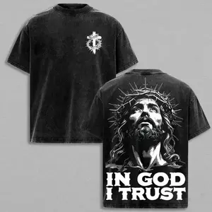valentine shirts "IN GOD I TRUST" Jesus Crown of Thorns God Apparel Tee Washed, Easter T-Shirt, Jesus T-Shirt, Easter Streetwear, Christian Apparel Graphic Tees, Gym Pump Cover ,  Church Outfit Round Neck Distressed TSX