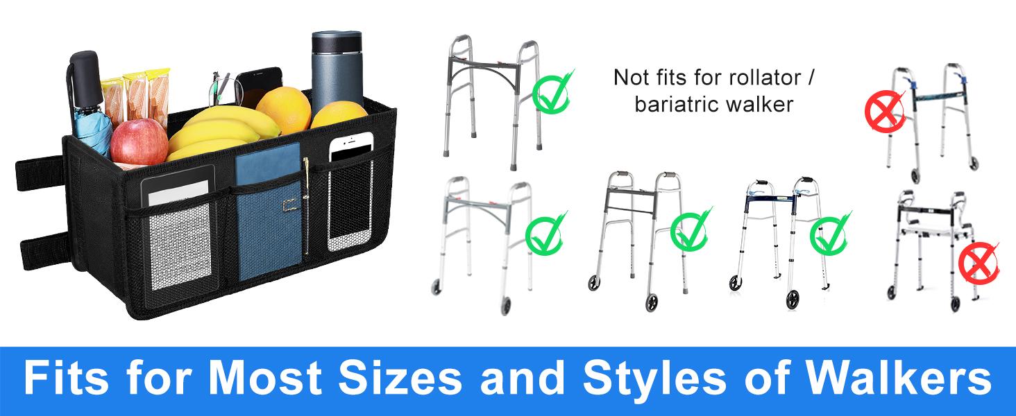 Upgraded Walker Basket with Cup Holder, Foldable Walker Bag with Large Capacity & Never Tipping Over - Not Fit for Rollator