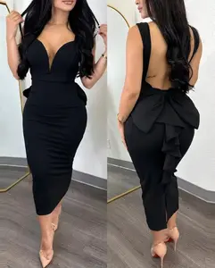 Elegant Dresses for Women Sexy Plunge Ruffle Hem Backless Party Dress 2023 Autumn Summer Spring Fashion Casual