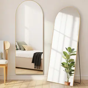 Full Length Body Mirror Floor Standing Mirror Hanging / Leaning Against Wall, Wall Mirror with Stand Aluminum Alloy Thin Frame for Living Room Bedroom
