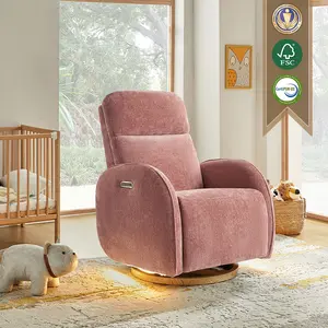 HULALA HOME Cuddle Electric Nursery Swivel Chair Ergonomic Design with Adjustable Headrest Lumbar Support USB Type-C Charging Ports Motion Sensor Lighting CPSC Tested Solid Wood Bottom Tray