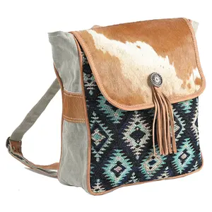 OHLAY Backpack Upcycled Wool Canvas Hair-On Genuine Leather Women Bag Western Handbag Purse | for Womens Summer