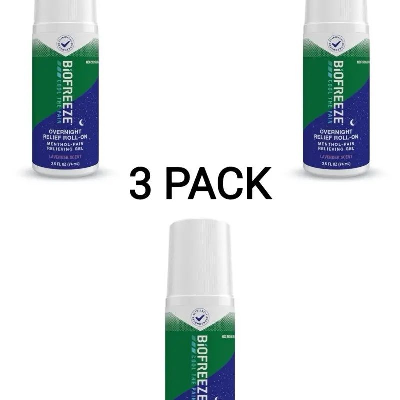 3x Bundle Bio-Freeze Overnight Roll-On, 2.5oz Lavender Scented Body Care Product with Gentle Aroma & Fragrances