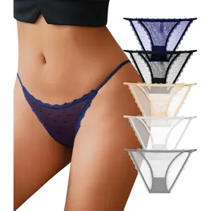 Sexy Underwear for Women String Bikini Underwear for Women High Cut Breathable Hipster Cheeky Lace Panties 5Pack