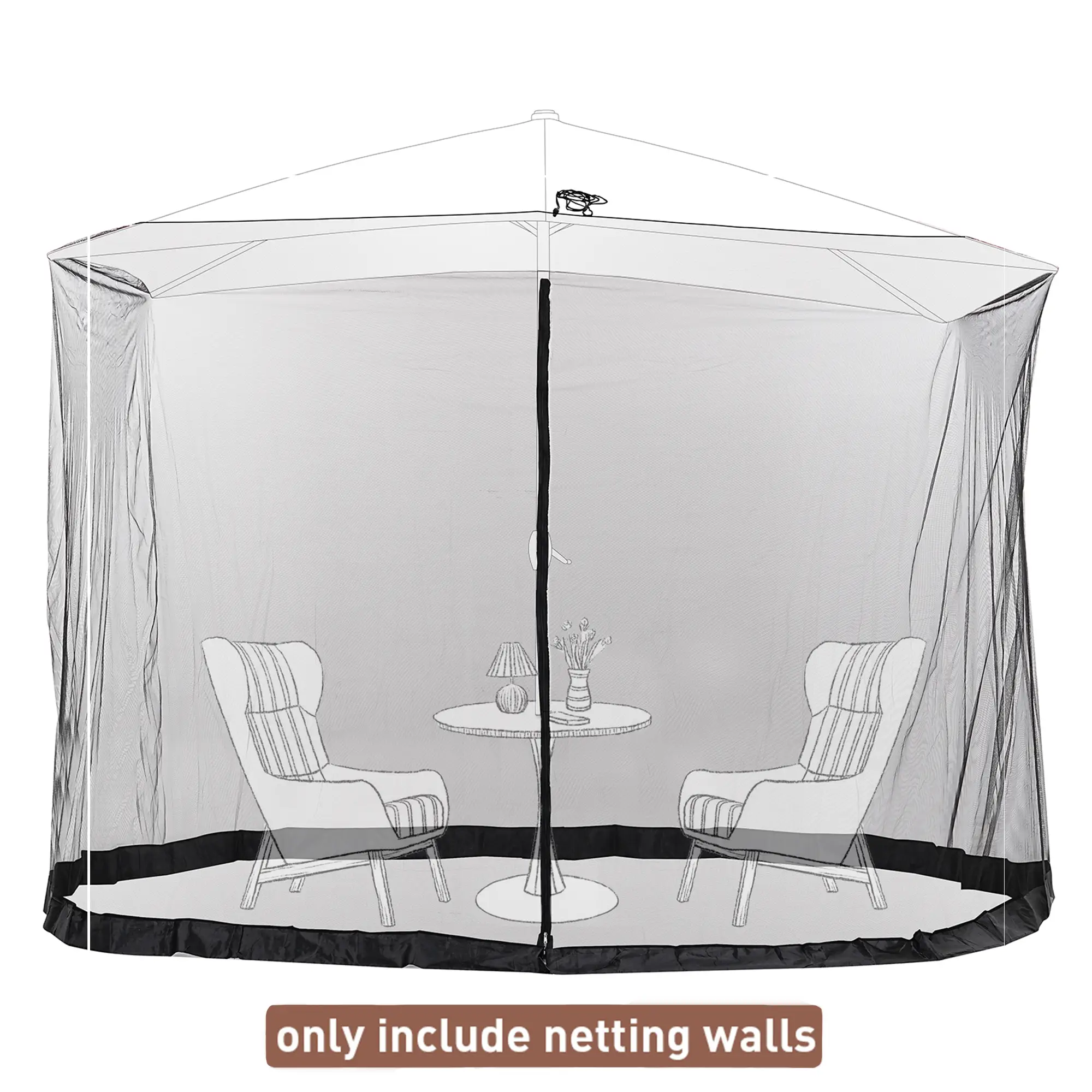 GDY Patio Umbrella Netting Mosquito Net Only Patio Curtain, With Double Zipper Door