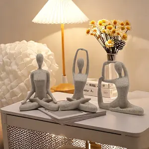 Three-Piece Yoga Girl and Thinker Statue Set, Abstract Resin Statues for Bookshelf Decor, Home Office Accent, Coffee Table Art