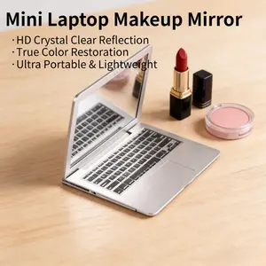 Mini Laptop Shaped Compact Mirror, Portable Folding Pocket Makeup Mirror with HD Clear Glass, Slim Lightweight, Durable Metal Frame, Perfect for Purse, Travel, On-the-Go Touch-Ups, Daily Makeup, Gift for Women, Silver
