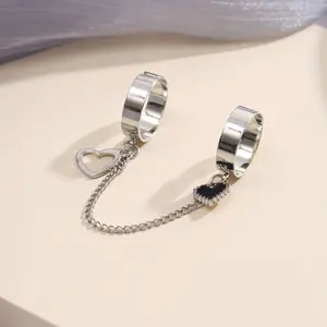 2pcs sweet and cool style double-finger rings, stainless steel one-piece tassel combination rings, adjustable size, personalized jewelry for women, suitable for daily commuting