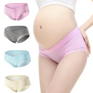 4 Pieces Of Pregnant Women's Low Waist Underwear Girl V-Shaped Belly Support Fashion Forward Seamless Breathable Pregnancy Underwear Pure Cotton Anti-Bacterial Crotch