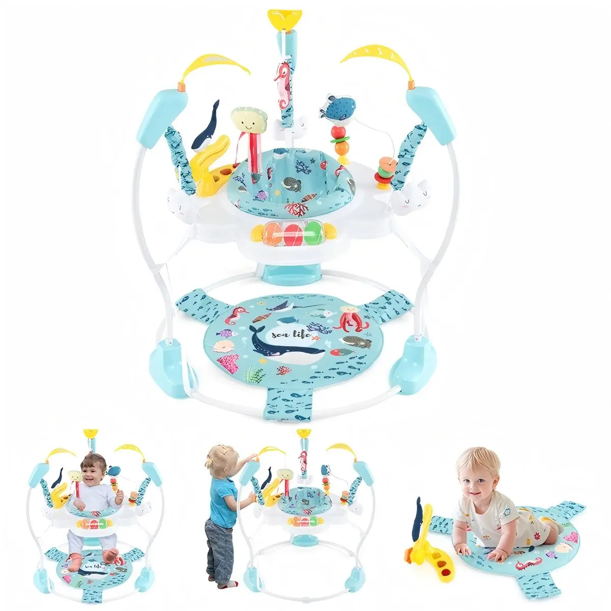 Costzon Baby Jumpers and Bouncers, Infant Activity Center with Music Lights Sounds, 360° Rotating Seat and 3 Adjustable Heights, Baby Play and Learning Center for 6-12 Months
