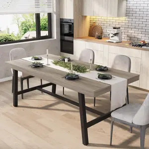 70.8" Large Rectangular Dining Table Seats 6-8 People, Modern Industrial Farmhouse Kitchen Table Wood Top, Heavy Duty Metal Frame Steel Legs Executive Desk Conference Table for Dining Room Home Office Furniture
