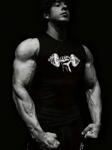 Men's Summer Sporty Tight-Fitting Tank Top, Casual Comfortable Sleeveless Vest, Yoga Sports Vest, Sport Vests, Breathable Dumbbell Print, Perfect for Sports & Leisure, Fitness Activewear, Athletic Workout Clothing