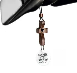 Daily Bible Verse Cross Car Charm Rearview Mirror Hanging Cross with NFC I Am with You Always Medallion Inspirational Scripture Accessory for Car
