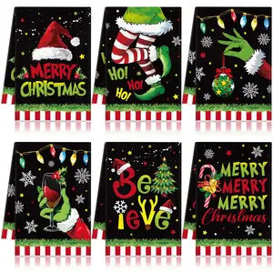 Christmas Clearance Sale Santa Claus 6 Pcs Whoville Christmas Kitchen Towels Feeling Joyous Kitchen Christmas Decor Santa Motifs Xmas Gift Absorbent Dishcloths Kitchen Cleaning Hand Towel Tea Towels Holiday Party Farmhouse Housewarming Bathroom Home Decor
