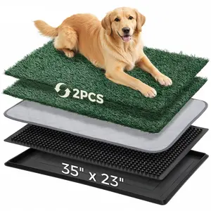 PAWGIANT Dog Grass Pad with Tray, 33.5"x21.1", With 2 Reusable Artificial Turf, for Dogs Potty, for Balcony Apartment, Realistic, Quickly Absorbency Portable Dog Litter Box Bathroom Turf for Pet Training, Waterproof Non-Slip Washable Puppy Pee