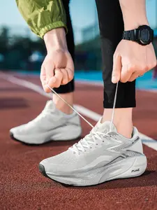 Unisex White-Gray Professional Marathon Running Shoes: Full Palm Shock-Absorbing + Breathable Flyknit, Professional Running Training Sneakers