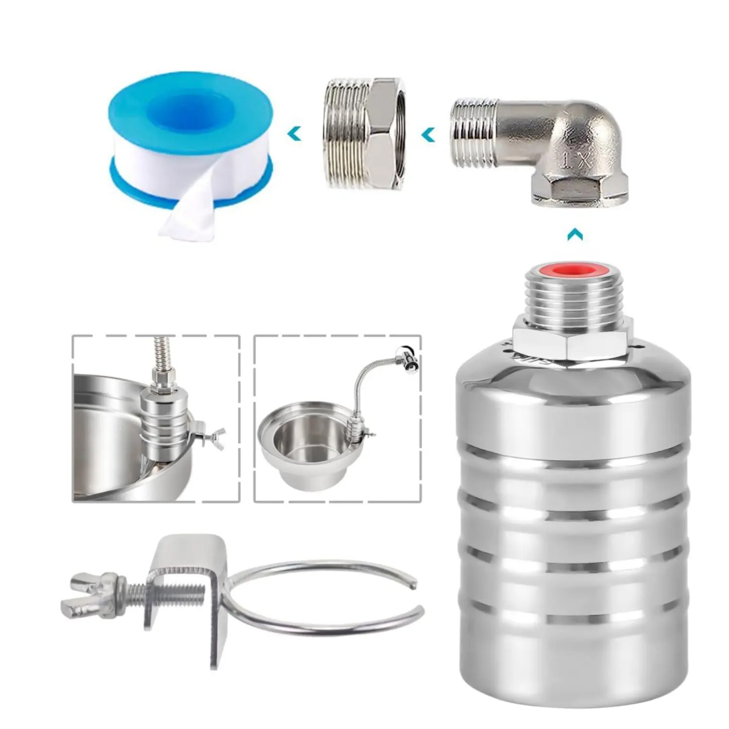 304 Stainless Steel Automatic Water Level Control Float Valve with Filter - 1 Kit, 1/2in & 3/4in, Universal Fit, Auto Fill Shut Off, No Electricity, Easy Maintenance, Side/Top Entry, Long Service Life, Low Failure Rate - Home Improvement Building Supplies