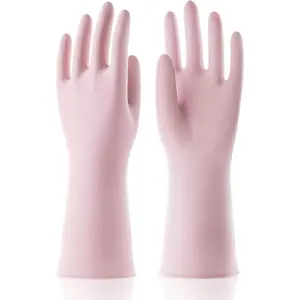 Large Household Rubber Gloves with Cotton Liner & Non-slip Grip,  Long Lasting Dishwashing Gloves for Kitchen & Bathroom Cleaning, Light Pink, 1 Pair