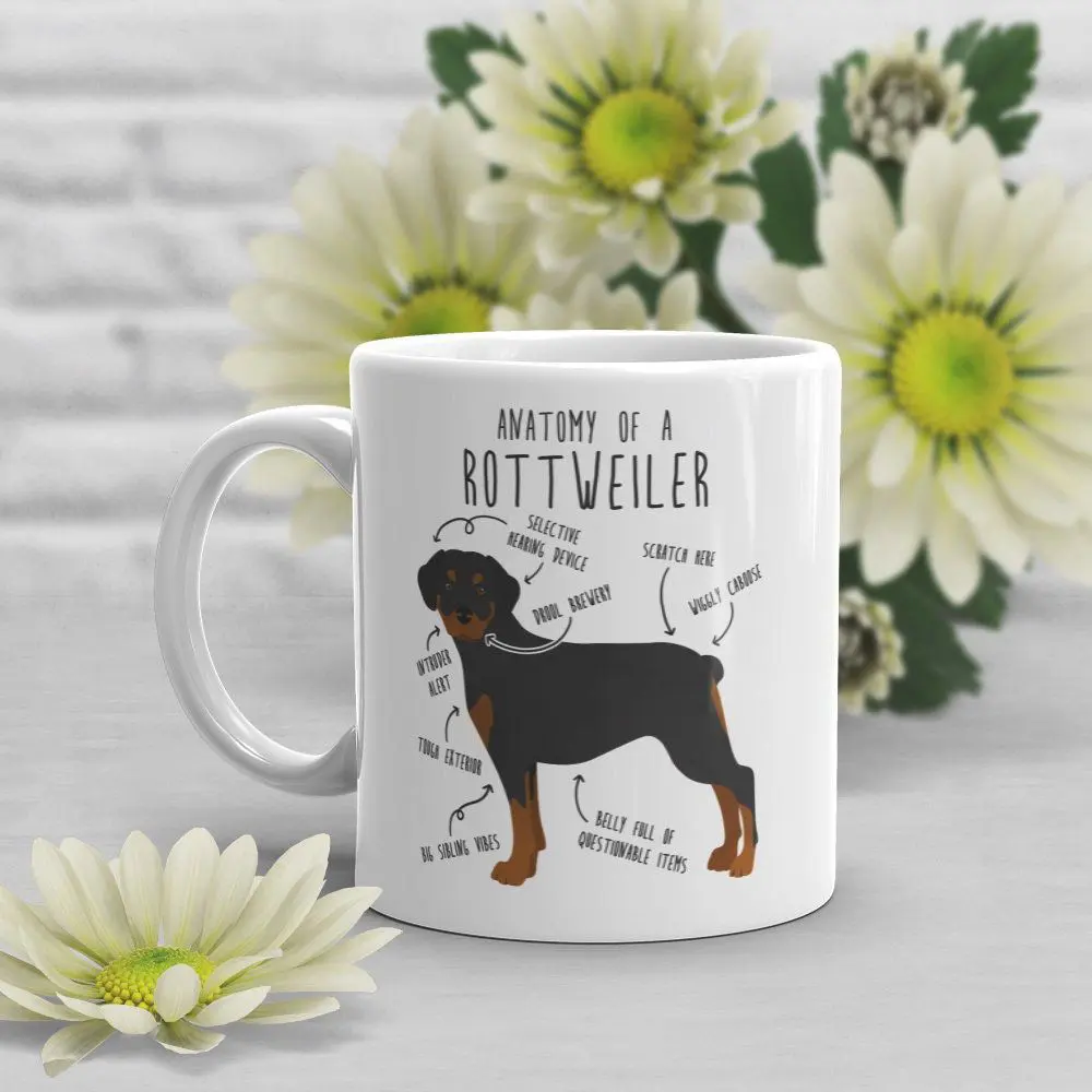 Rottweiler Coffee Mug, Cute Rotty Gift, Dog Lover, Funny Gift for Her, Him, Pet Animal, Dog Mom, Dog Dad, Rottweiler Anatomy, Rotty Dog