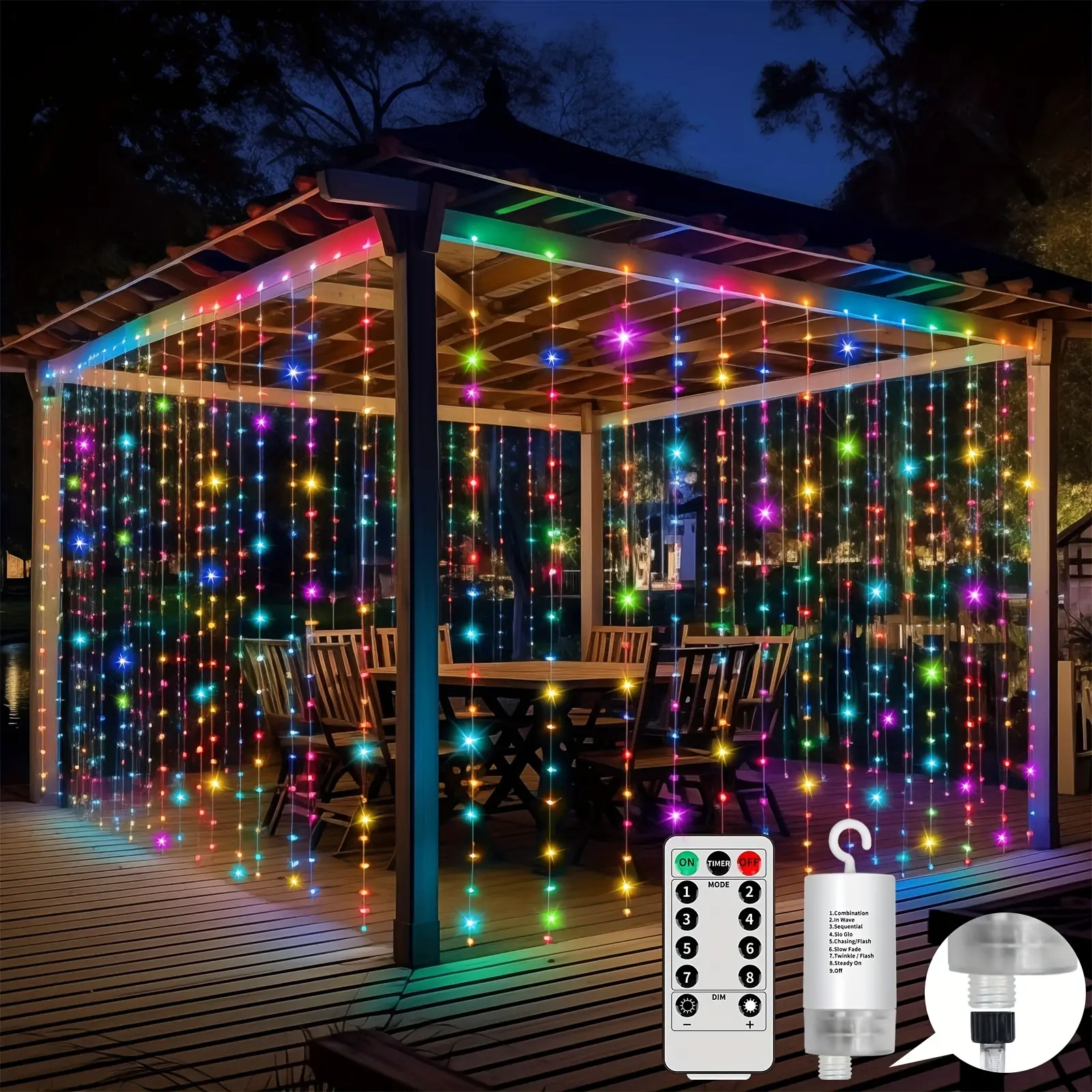 Upgraded 300LED Curtain Lights Battery Operated Outdoor Waterproof, 10ftx10ft Twinkle Hanging Waterfall Lights With Remote Control 8 Mode Dimmable String Fairy Lights For Bedroom Porch Gazebo