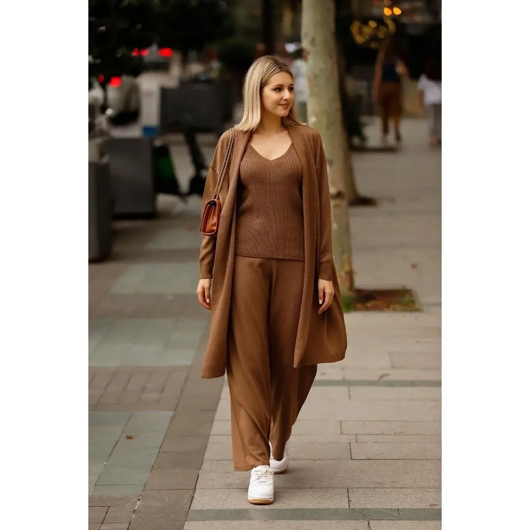 Dressentials 3-Piece Knit Kimono Set – Tank Top and Wide-Leg Pants