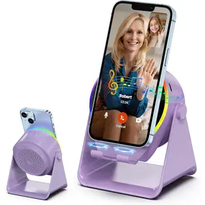 Wireless Induction Speaker, 4 in1 Phone Stand Bluetooth Speaker Amplifier with Colorful Ambient Light 360 °   Rotation Holder for Tablet iPhone Android,Portable Gifts for Adults Teens (Purple)