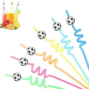12-Pack Reusable Plastic Football Theme Spiral Straws, Durable Party Gift, Ideal for Birthday Parties, Sports Events, Home Gatherings, Beach, Wedding, Kitchen