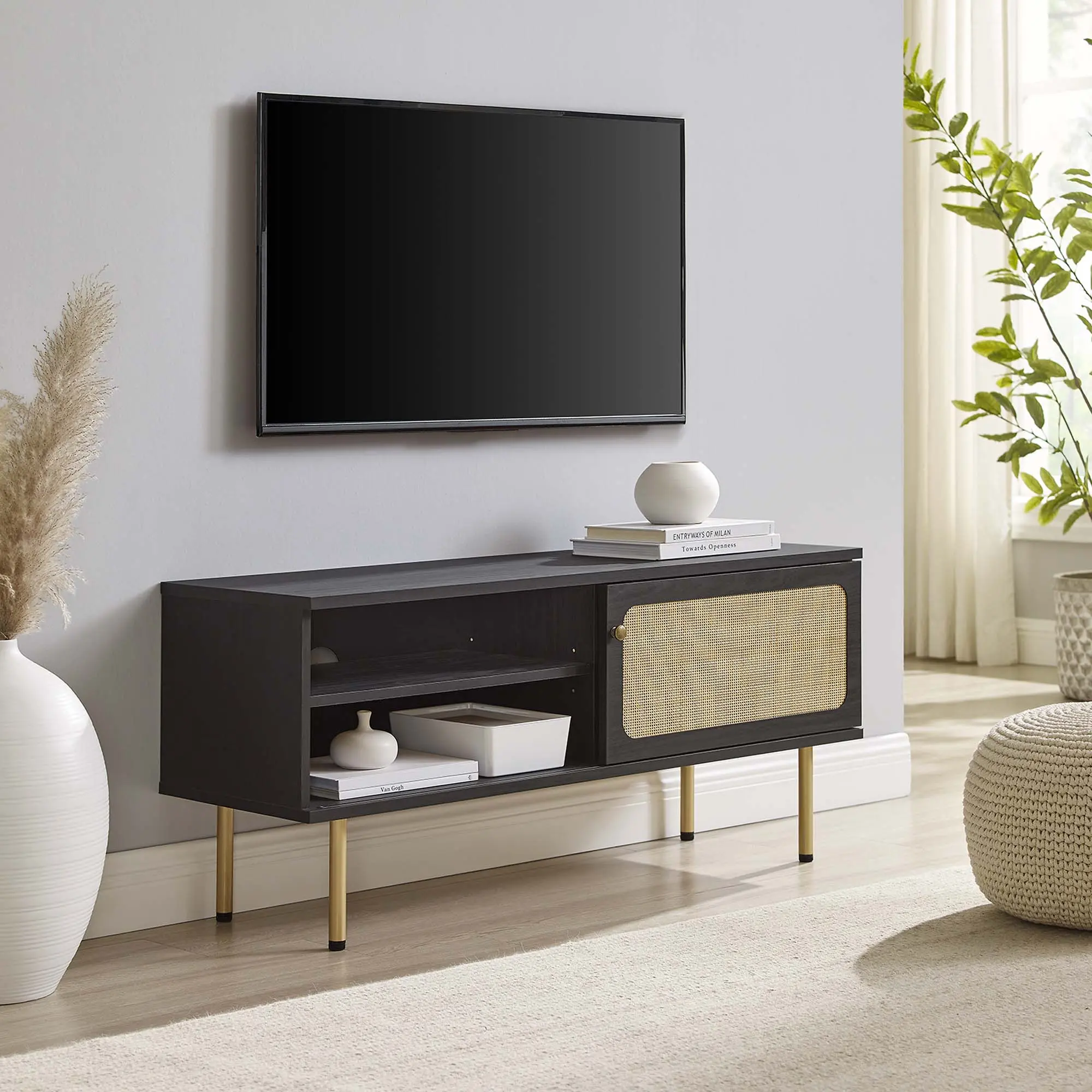 Cambria 47" Black TV Stand, Modern-Minimalist TV Console Table for Indoor Living Room Furniture, Modern Tv Stand