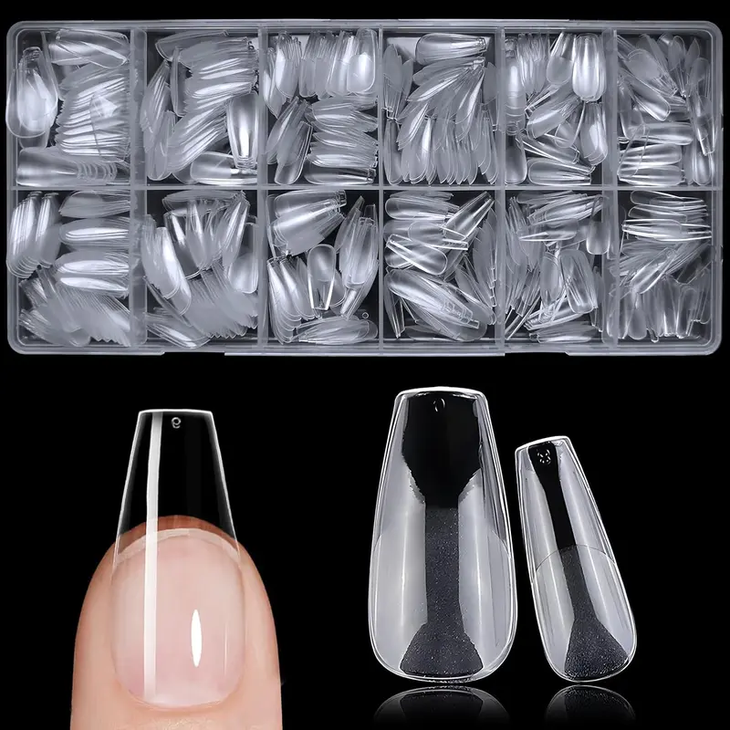 Semi-frosted Fake Nail Tips, 600pcs/box Medium Length Clear Fake Nails for Nail Salon, Nail Extension, Press on Nails Making Tool, Nail Art Supplies