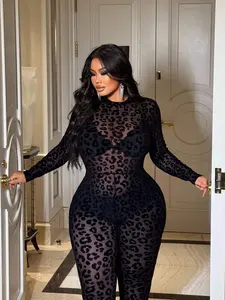 [HILLAR] Plus Size Fashionable Sexy Leopard Print Jumpsuit Fall Cloth For Women