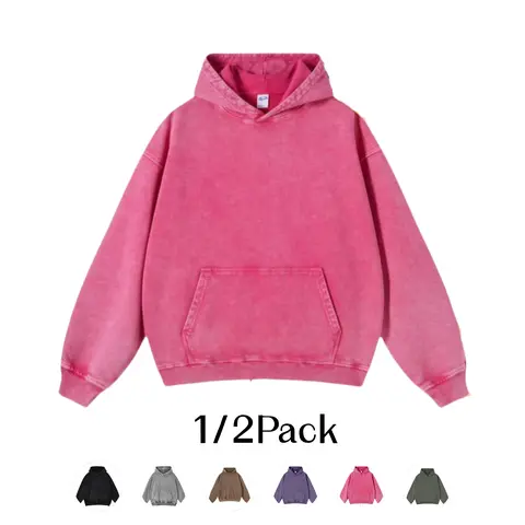 Women's Heavyweight Hooded Acid-Wash Distressed Sweatshirts - Lady Vintage Streetwear Tops for Women, Casual Loose Unisex Style with Pockets for Everyday Wear