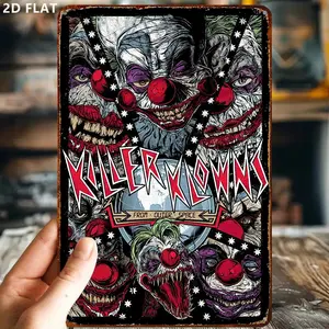 Vintage Clown Design Iron Metal Tin Sign, Spooky Room Decoration & Halloween Theme Wall Art, 8x12 Inch Decorative Plaque